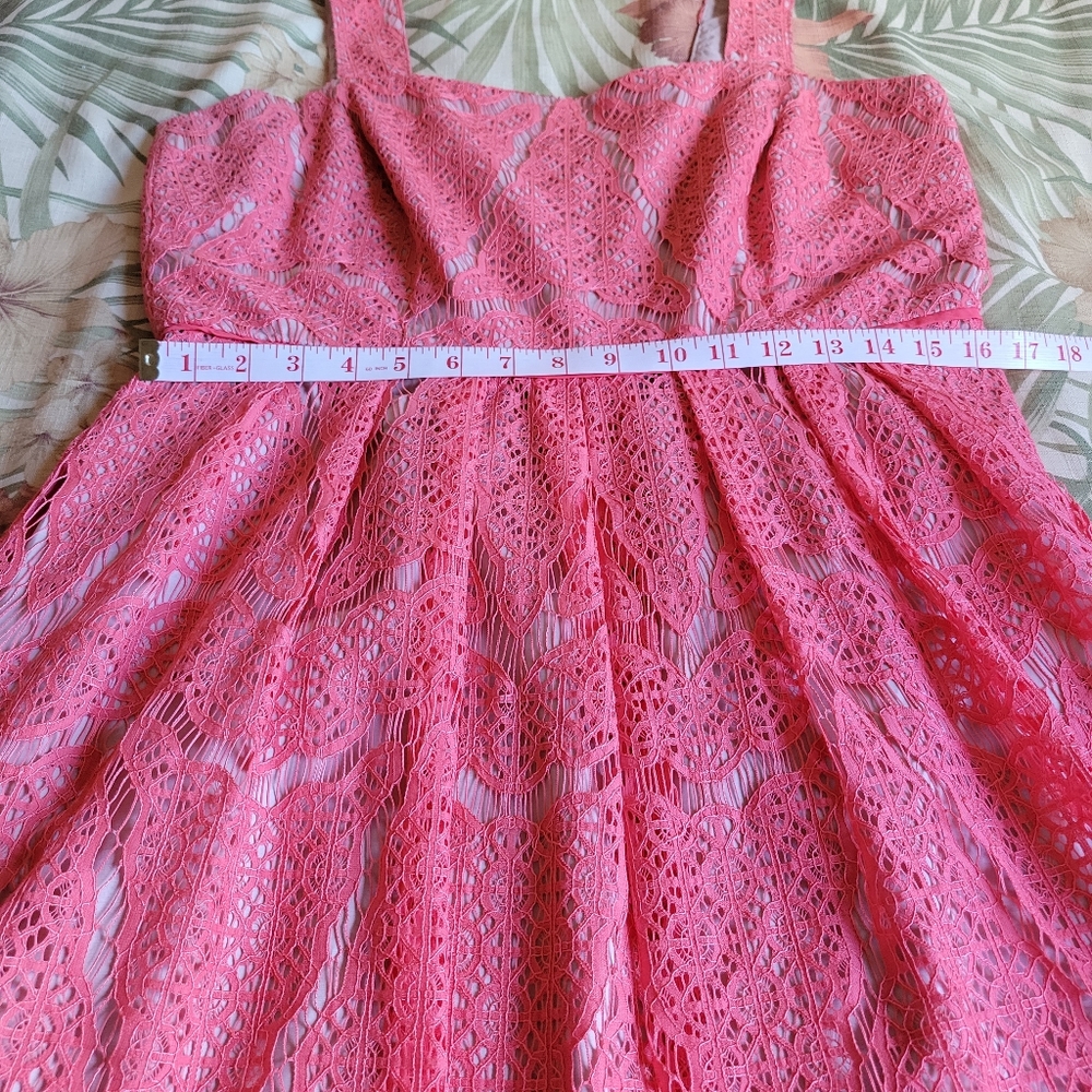 Adrianna Papell Lace Fit and Flare Dress Coral 14 Zipper Sleeveless Spring - Picture 9 of 14
